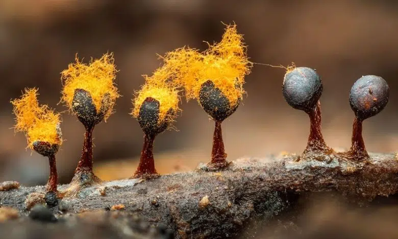 Vea los extraños cuerpos fructíferos de los mohos mucilaginosos 1 Vea los extraños cuerpos fructíferos de los mohos mucilaginosos