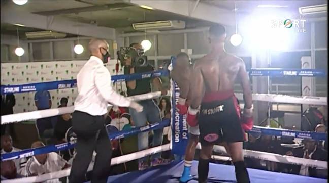 Imágenes aterradoras de boxeador lanzando puño a oponente invisible 2 Crédito de la imagen: Deportes SABC