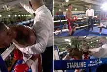 Imágenes aterradoras de boxeador lanzando puño a oponente invisible
