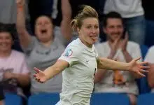 England's Ellen White celebrates after scoring her side's third goal