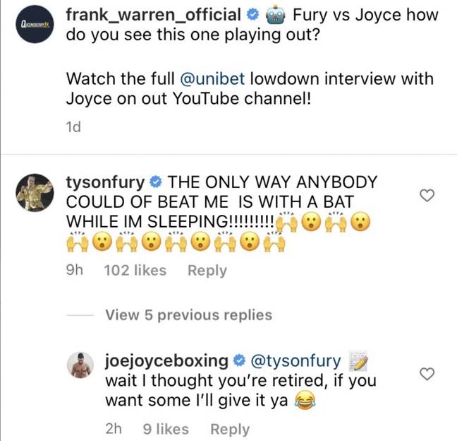 El promotor de Tyson Fury, Bob Arum, confirma que el 'Rey Gitano' se retirará 3 Joe Joyce reta a Fury a la pelea (Imagen: Instagram)