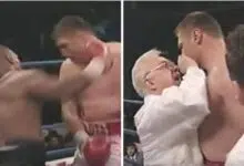 Mike Tyson golpea el tiempo de su oponente, tiene una dura salida entre asaltos y se aleja