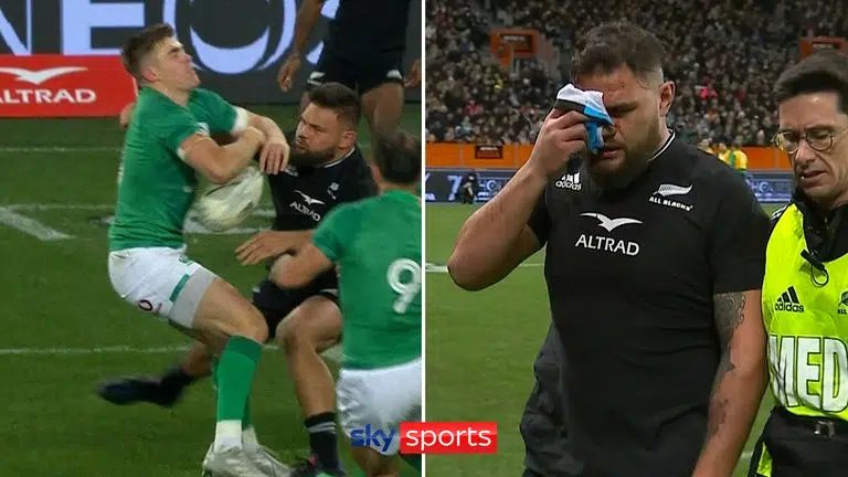 Nueva Zelanda vs Irlanda | Angus Taavao ve roja tras choque de cabezas con Garry Ringrose | VIDEO | VER TV 1 Sky Sports