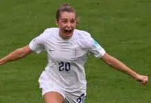 Ella Toone celebrates after opening the scoring for England in the Euro 2022 final