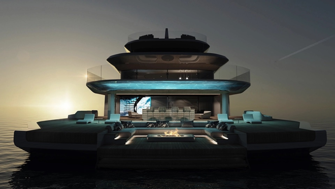 Polvo, superyate de lujo con piscina de cristal y enorme 'club de playa' 3 Su club de playa y piscina de cristal son las joyas de la corona del barco