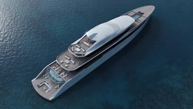 Polvo, superyate de lujo con piscina de cristal y enorme 'club de playa' 1 El barco tiene 83 metros de largo y puede acomodar hasta 16 personas.