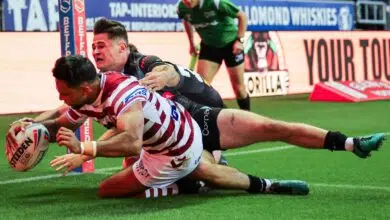 Wigan’s Bevan French scores a try against St Helens (SWpix.com)