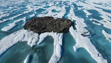 Overhead photo of Qeqertaq Avannarleq, a Ghost Island which turned out to be a dirty iceberg.