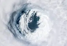 A digitally enhanced NASA image of hurricane Michael in 2018.