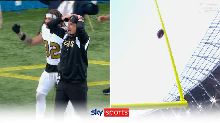 La magia fantástica de Patrick Mahomes, las reacciones de la NFL en Londres y el carrusel de mariscales de campo Noticias de la NFL 2 Wil Lutz, quien tuvo un gol de campo temprano de 60 yardas, dio un paso adelante en un gol de campo de 61 yardas, pero vio que la pelota rebotaba en el poste dos veces y aterrizaba cuando los Saints perdían en Londres ante los Vikings.