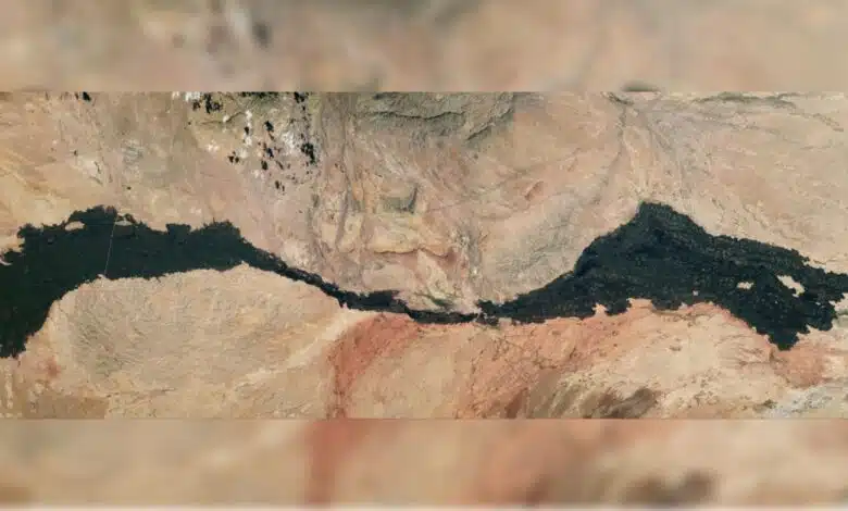 Enorme flujo de lava antiguo visto desde el espacio parece una cicatriz negra gigante en el desierto de Nuevo México 1 An astronaut photo of the Carrizozo Malpaís lava flow in New Mexico taken June 30.
