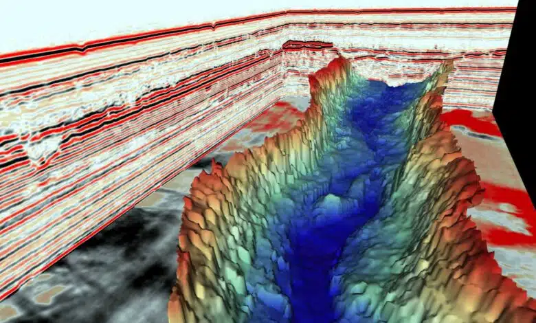 La 'lucha a muerte' de la antigua capa de hielo talla valles ocultos debajo del lecho marino 1 A 3D map of one of the hidden valleys, also known as a tunnel valley, under the seafloor in the North Sea. It was created by a meltwater channel running underneath an ancient ice sheet.