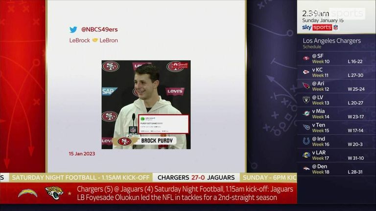 Brock Purdy: el mariscal de campo novato imperturbable de los San Francisco 49ers espera hacer historia en el Super Bowl | Noticias de la NFL 6 El mariscal de campo de los 49ers de San Francisco, Brock Purdy, tiene una reacción útil ante los gritos de LeBron James en Twitter después de un excelente debut en los playoffs.