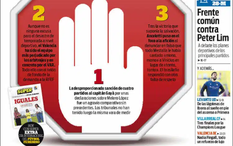 El diario valenciano Superdeporte denuncia el 'movimiento de Madrid' tras el racismo de Vinicius