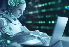 A robot browsing a computer