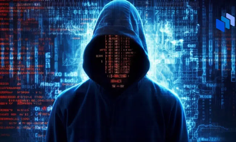 A hacker with a binary code